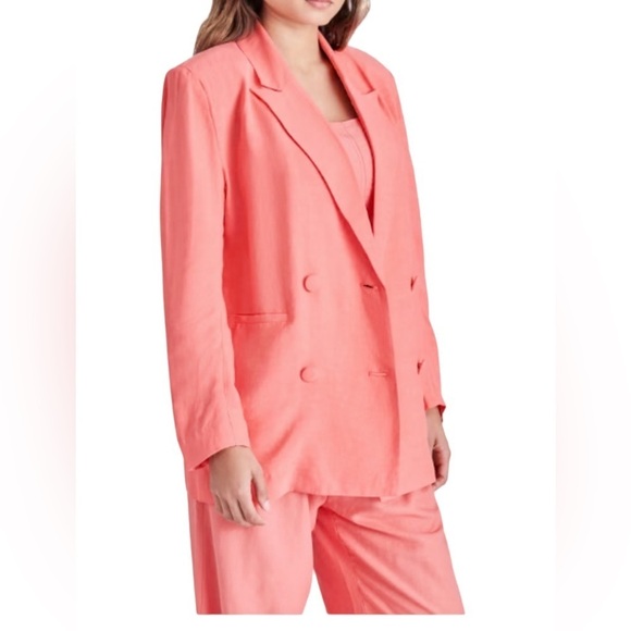 Steve Madden Women’s Balwin Linen Blend Double- Breasted Blazer Jacket